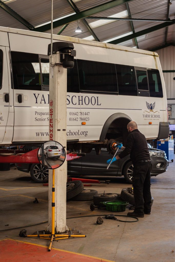 Commercial bus repair at Johnson's garage in Teesside